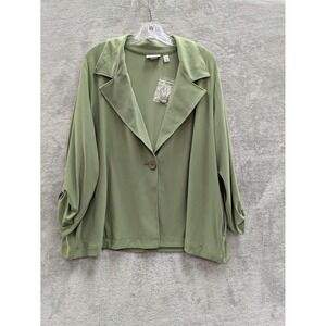 Susan Graver Blazer Jacket Womens XLP Petite Green Single Button Ruched Sleeves
